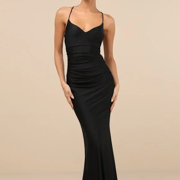 green emerald velvet dress 019- Jostar Slinky Sleeveless Long Dress- Black 2X